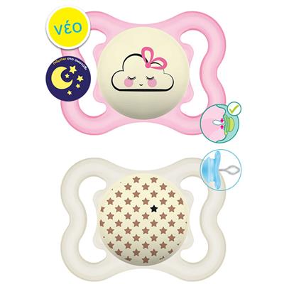 Mam Supreme NIght Silicone Pacifier 2-6M Pink/White, 2pcs (148S)