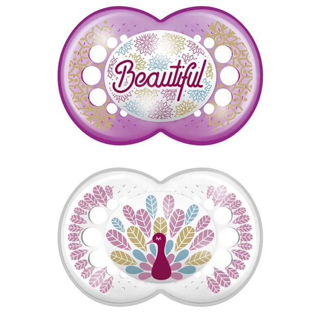 Mam Clear Printed Silicone Pacifier 6-16M Pink/White, 2pcs (180S)