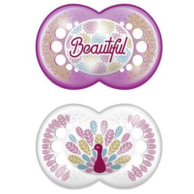 Mam Clear Printed Silicone Pacifier 6-16M Pink/White, 2pcs (180S)