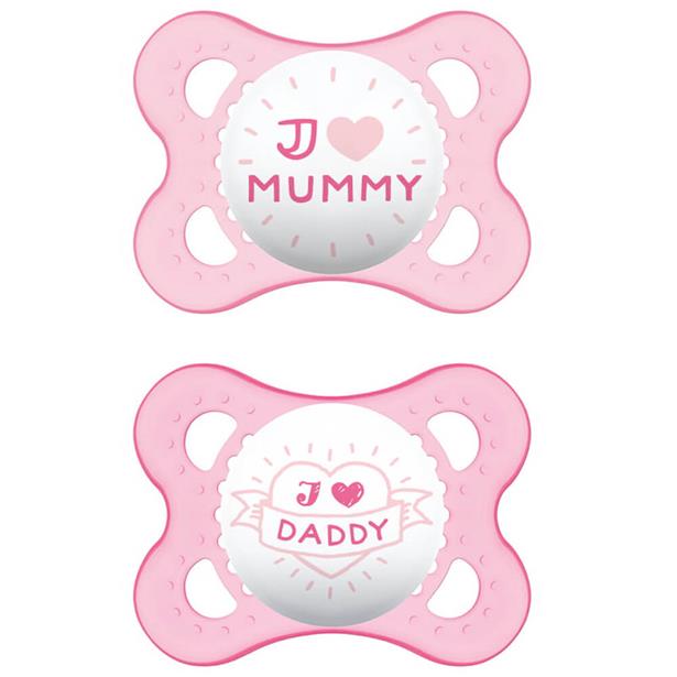 Mam I Love Mummy & Daddy Πιπίλα Σιλικόνης 2-6M Pink, 2pcs (115S)