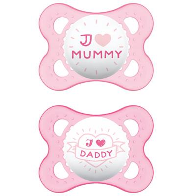 Mam I Love Mummy & Daddy Silicone Pacifier 2-6M Pink, 2pcs (115S)