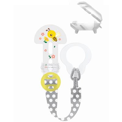 Mam Clip It & Cover Pacifier Support Ribbon & Nipple Protective Cap Grey (335)