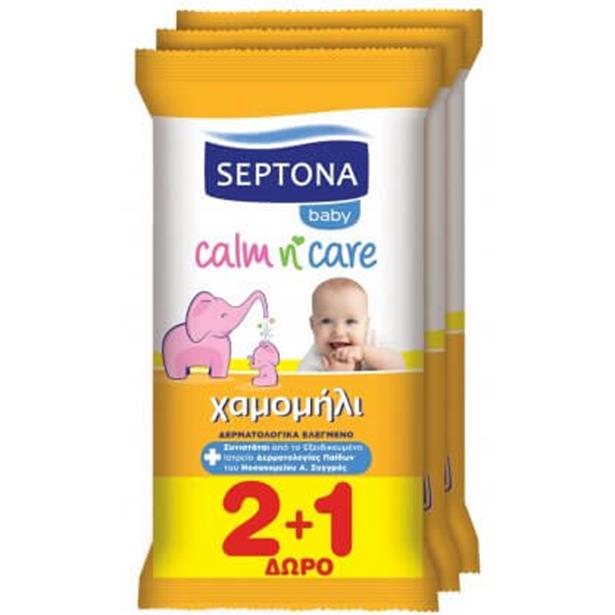 Septona Calm N Care Μωρομάντηλα Chamomile 2x12τμχ & Δώρο 1x12τμχ