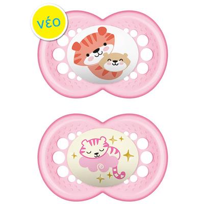 Mam Day & Night Silicone Pacifier 6-16M Pink, 2pcs (174S)