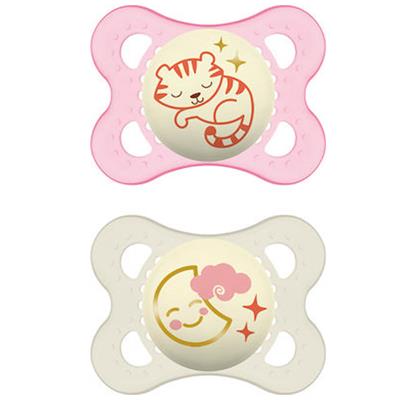 Mam Night Silicone Pacifier 2-6M Pink/White, 2pcs (110S)