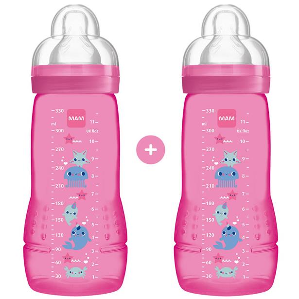Mam Μπιμπερό Easy Active Baby Bottle 4m+ Pink 330ml, 2pcs (365S)