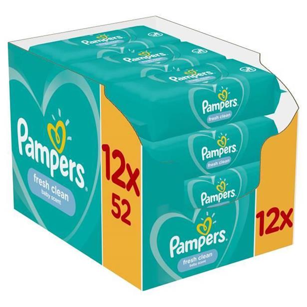 Pampers Fresh Clean Baby Wipes 12x52pcs