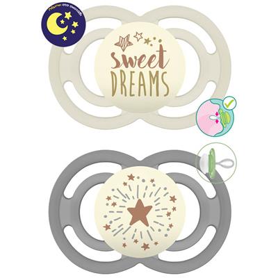 Mam Perfect Night Silicone Pacifier 6-16M White/Grey, 2pcs (226S)