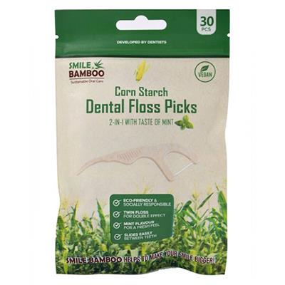 Smile Bamboo Corn Starch Dental Floss Picks Mint 30pcs