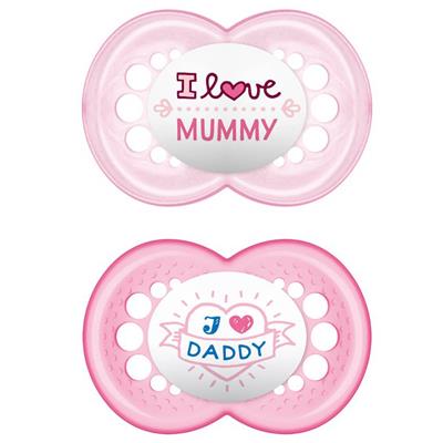 Mam I Love Mummy & Daddy Silicone Pacifier 6-16M Pink, 2pcs (170S)
