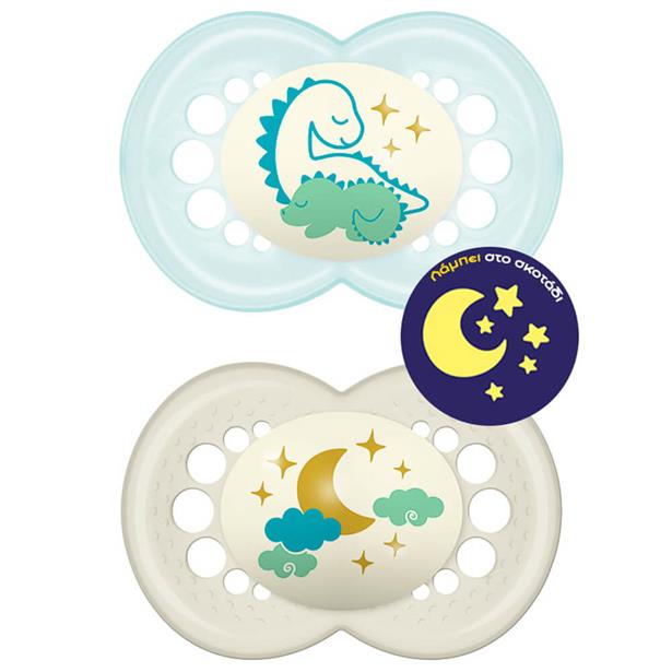 Mam Night Silicone Pacifier 16+M Green/White, 2pcs (260S)