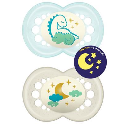 Mam Night Silicone Pacifier 16+M Green/White, 2pcs (260S)