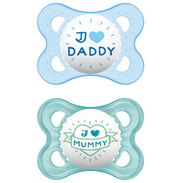 Mam I Love Mummy & Daddy Silicone Pacifier 2-6M Blue, 2pcs (115S)