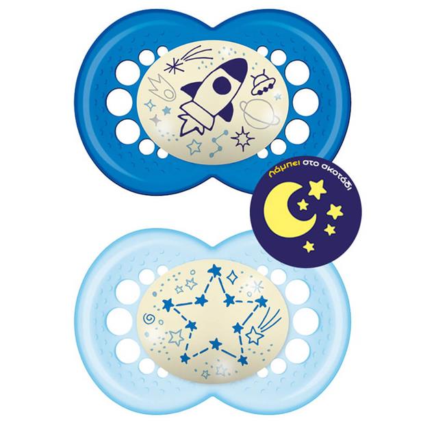 Mam Night Πιπίλα Σιλικόνης 6-16M Blue, 2pcs (160S)