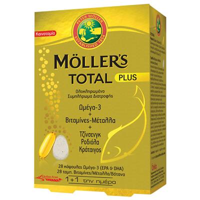 Moller's Total Plus Omega 3 + Vitamins + Minerals + Gingseng + Rhodiola + Hawthorn 28 caps & 28 tabs