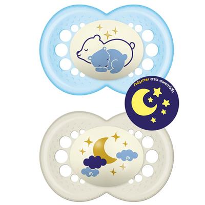 Mam Night Silicone Pacifier 16+M Blue/White, 2pcs (260S)
