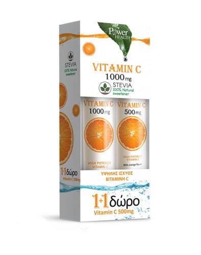 Power Health Vitamin C 1000mg με Στέβια 24 Αναβράζοντα Δισκία & Δώρο Vitamin C 500mg Πορτοκάλι 20 Αναβράζοντα Δισκία